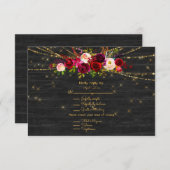Black Barnboard String Lights Burgundy Rozen RSVP Kaartje (Voorkant / Achterkant)