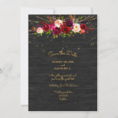 Black Barnboard String Lights Burgundy Rozen Save The Date (Voorkant)