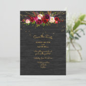 Black Barnboard String Lights Burgundy Rozen Save The Date (Staand voorkant)