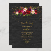 Black Barnboard String Lights Burgundy Rozen Save The Date (Voorkant / Achterkant)