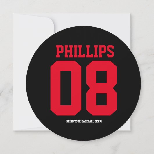 Black Baseball Verjaardag Party Sport Uitnodiging (Achterkant)