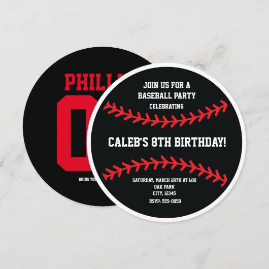 Black Baseball Verjaardag Party Sport Uitnodiging (Voorkant / Achterkant)