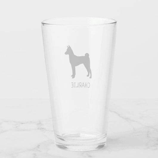 Black Basenji Dog Silhouette gepersonaliseerd Glas (Achterkant)