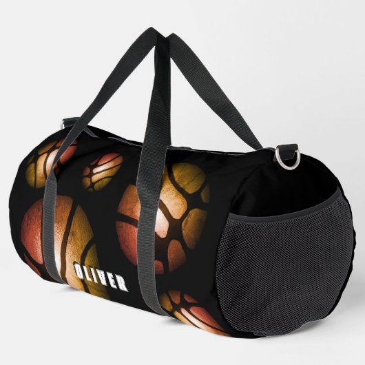 Black Basketball Ball Metallic Pattern Sports Name Plunjezak (Rechterhoek)