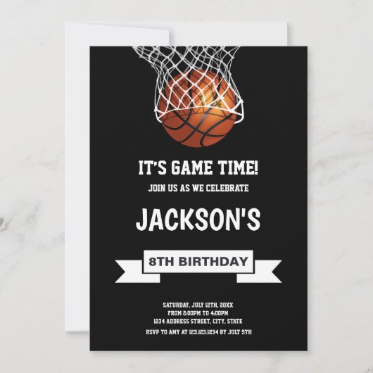 Black Basketball Verjaardag Uitnodiging (Voorkant)