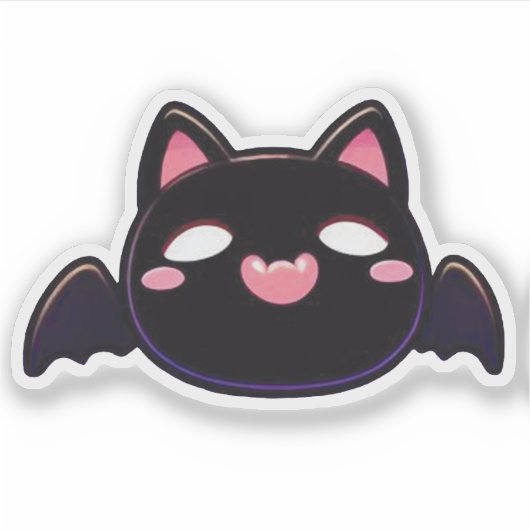 Black Bat Cat - Kawaii Flying Kitten Sticker (Voorkant)