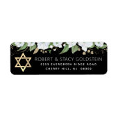 Black Bat Mitzvah Chic Gold Floral Retouradres Etiket (Voorkant)