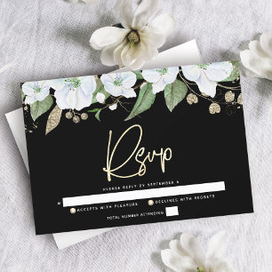 Black Bat Mitzvah Gold Script Floral Waterverf RSVP Kaartje