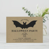 Black Bat Rustic Kraft Halloween Party Kaart (Staand voorkant)