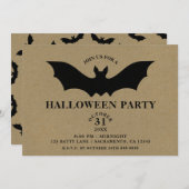 Black Bat Rustic Kraft Halloween Party Kaart (Voorkant / Achterkant)