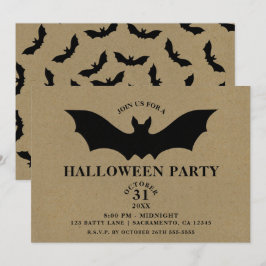 Black Bat Rustic Kraft Halloween Party Kaart