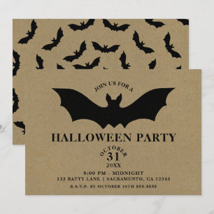 Black Bat Rustic Kraft Halloween Party Kaart