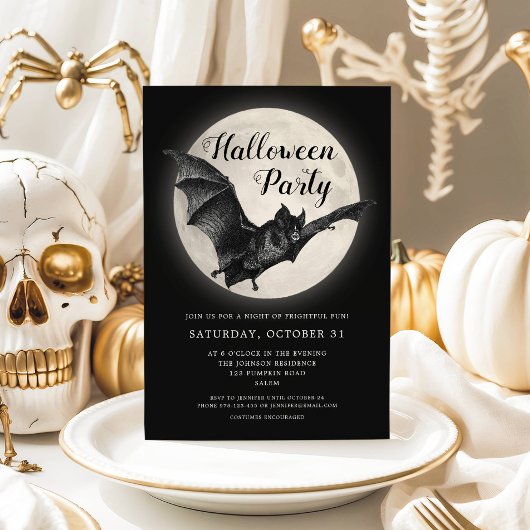 Black Bat Volle Maan Halloween Feest Uitnodiging