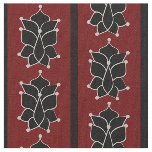 Black Batik Stripes Brick Red Stof (Close Up)