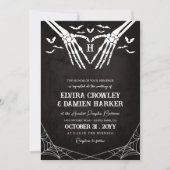 Black Bats & Skeleton Heart Gothic Halloween bruil Kaart (Voorkant)