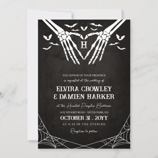 Black Bats & Skeleton Heart Gothic Halloween bruil Kaart (Voorkant)