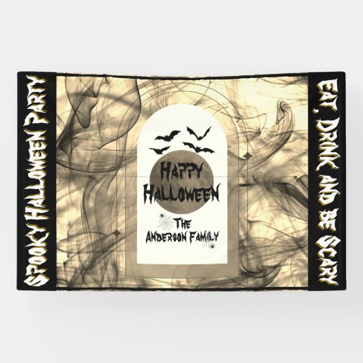 Black Bats Spider Web Full Moon Happy Halloween Spandoek (Horizontaal)