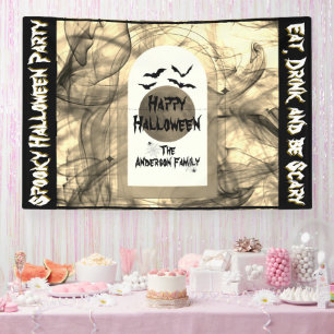 Black Bats Spider Web Full Moon Happy Halloween Spandoek