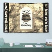 Black Bats Spider Web Full Moon Happy Halloween Spandoek (Beurs)