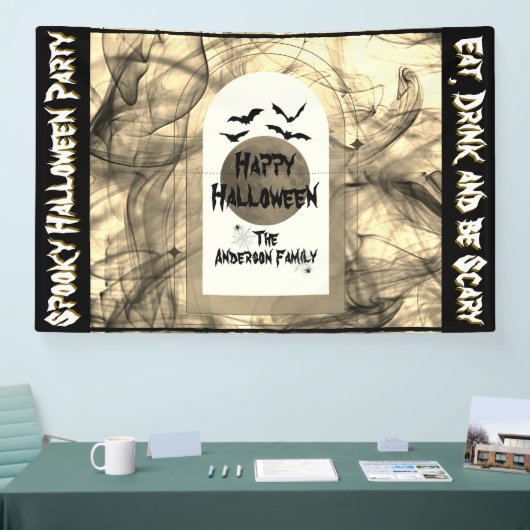 Black Bats Spider Web Full Moon Happy Halloween Spandoek (Beurs)