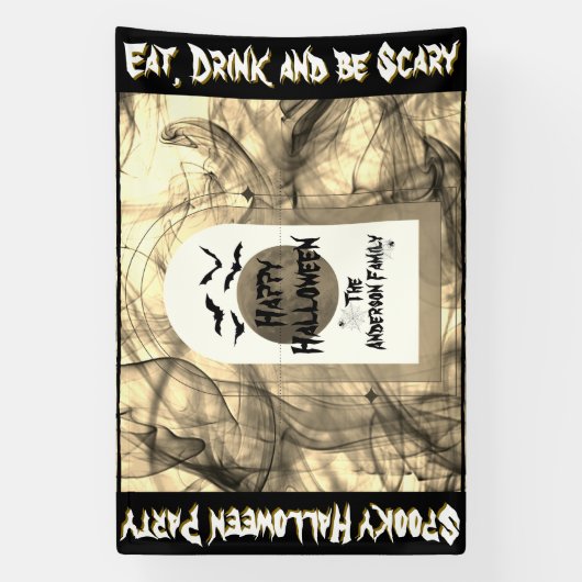 Black Bats Spider Web Full Moon Happy Halloween Spandoek (Verticaal)