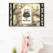 Black Bats Spider Web Full Moon Happy Halloween Spandoek (Insitu)