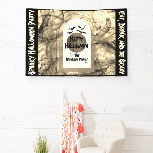 Black Bats Spider Web Full Moon Happy Halloween Spandoek (Insitu)