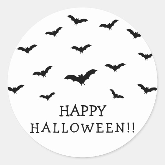 Black Bats & White Cute Halloween Party Chic Ronde Sticker (Voorkant)