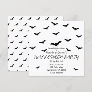 Black Bats & White Cute Halloween Party Kaart