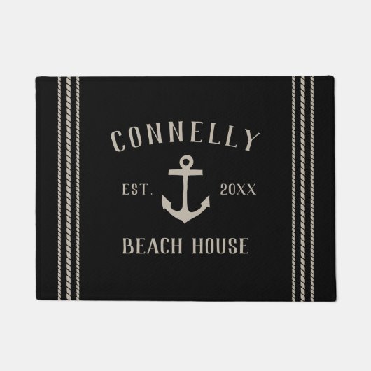 Black | Beach House Rustic Anchor Personalized Deurmat (Voorkant)