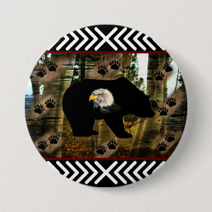 Black Bear Bald Eagle Bear Paw Prints Wildernis Ronde Button 7,6 Cm