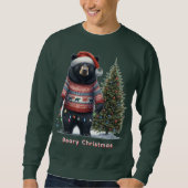 Black Bear in Christmas Sweater Holiday Sweatshirt (Voorkant)