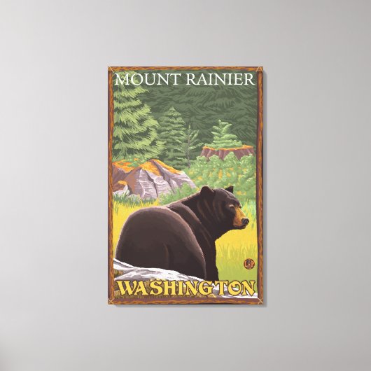 Black Bear in Forest - Mount Rainier, Washington Canvas Afdruk (Voorkant)