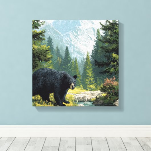 Black Bear Nature Canvas Afdruk (Insitu (Houten vloer))
