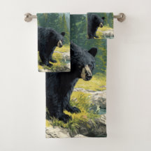Black Bear Nature Towel Set Personalize It