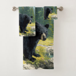 Black Bear Nature Towel Set Personalize It  Bad Handdoek