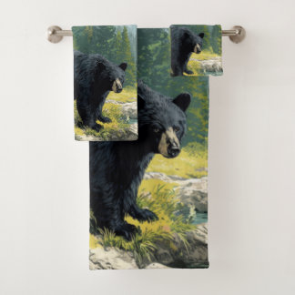 Black Bear Nature Towel Set Personalize It  Bad Handdoek