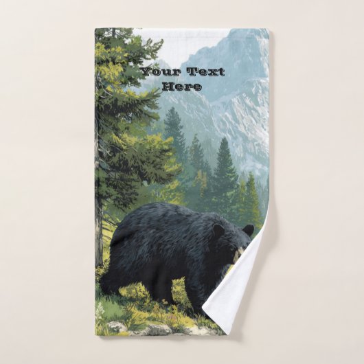 Black Bear Nature Towel Set Personalize It  Bad Handdoek (Handdoek)