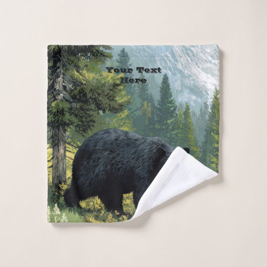 Black Bear Nature Towel Set Personalize It  Bad Handdoek (Wasdoekje)