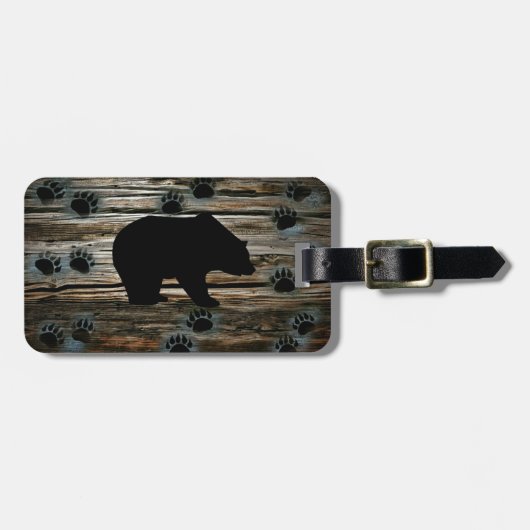 Black Bear Paws Rustic Wood Bagagelabel (Voorkant horizontaal)