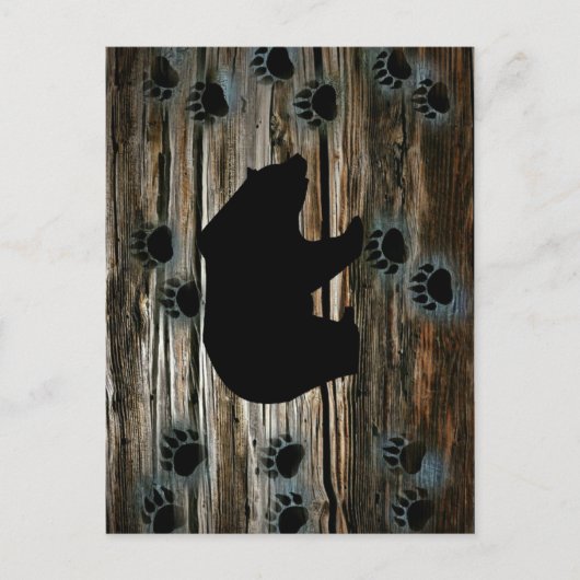 Black Bear Paws Rustic Wood Briefkaart (Voorkant)