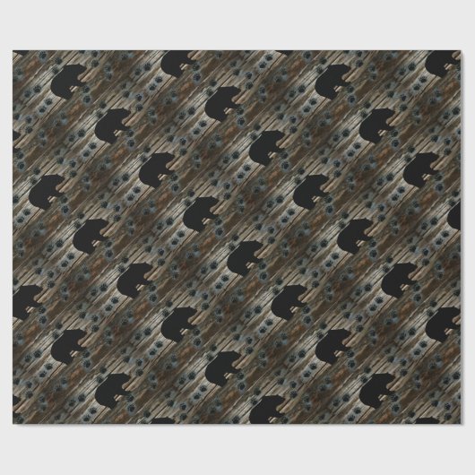 Black Bear Paws Rustic Wood Cadeaupapier (Vlak)