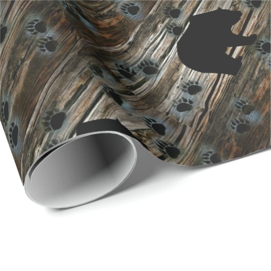 Black Bear Paws Rustic Wood Cadeaupapier (Rol Hoek)