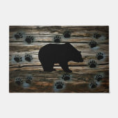 Black Bear Paws Rustic Wood Deurmat (Voorkant)