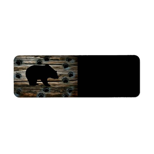 Black Bear Paws Rustic Wood Etiket (Voorkant)