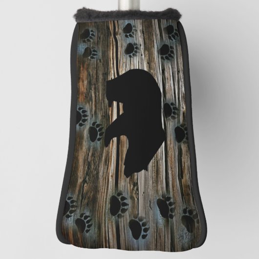 Black Bear Paws Rustic Wood Golfheadcover (Draai 90)