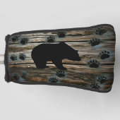 Black Bear Paws Rustic Wood Golfheadcover (Voorkant)