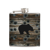 Black Bear Paws Rustic Wood Heupfles (Voorkant)