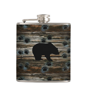 Black Bear Paws Rustic Wood Heupfles