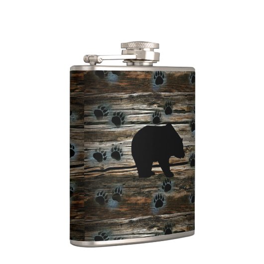 Black Bear Paws Rustic Wood Heupfles (Rechts)